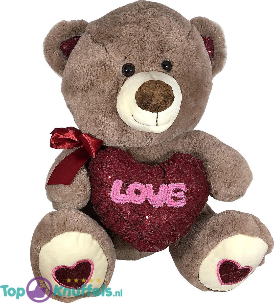 Teddybeer met hart ‘Love’ (Donkergrijs) 40cm | Ik hou van jou / I Love you Knuffelbeer |Valentijnsdag cadeau | Love Teddy Beer